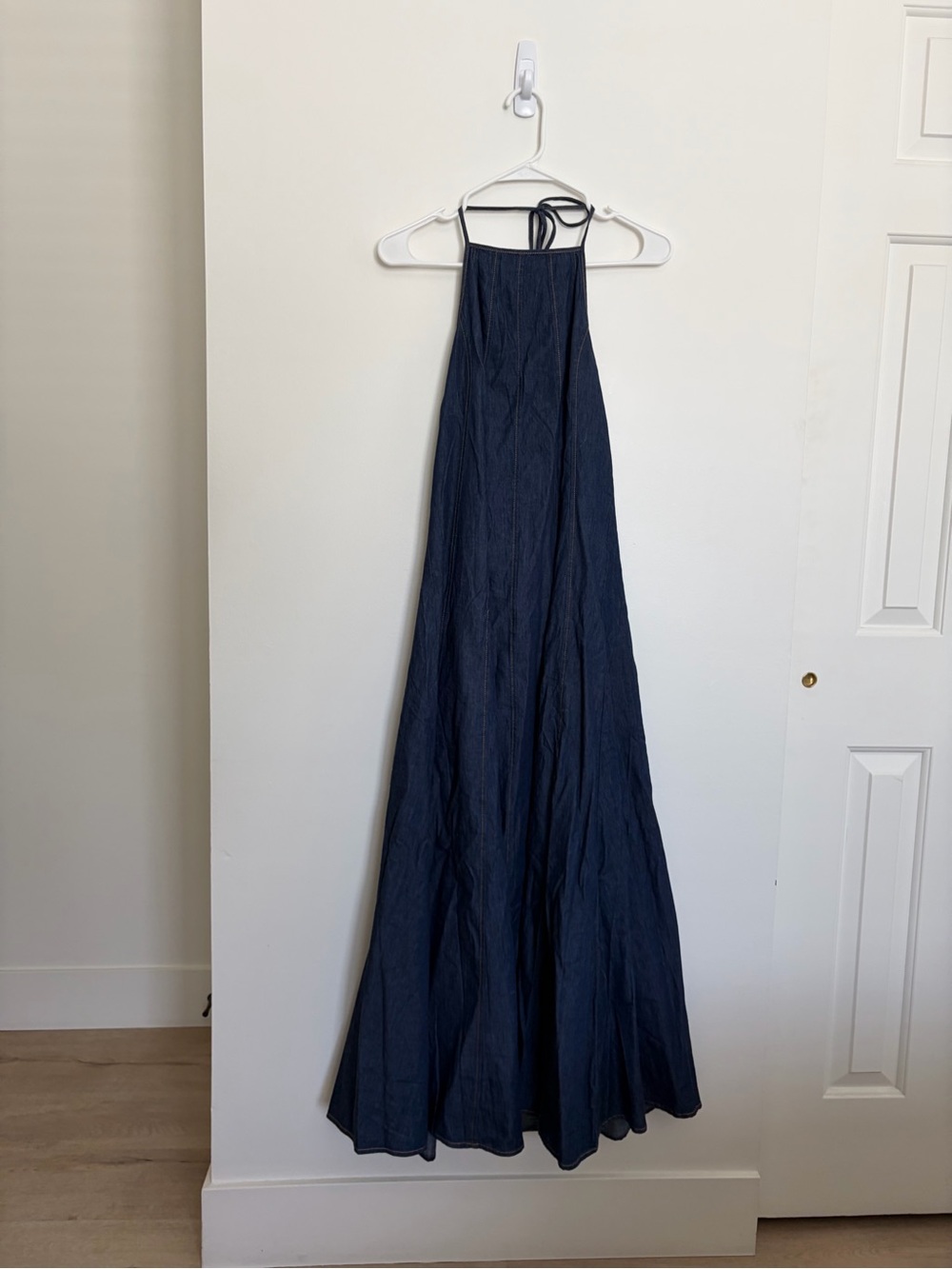 Denim Halter Maxi Dress - Women's Elegant Summer Dress